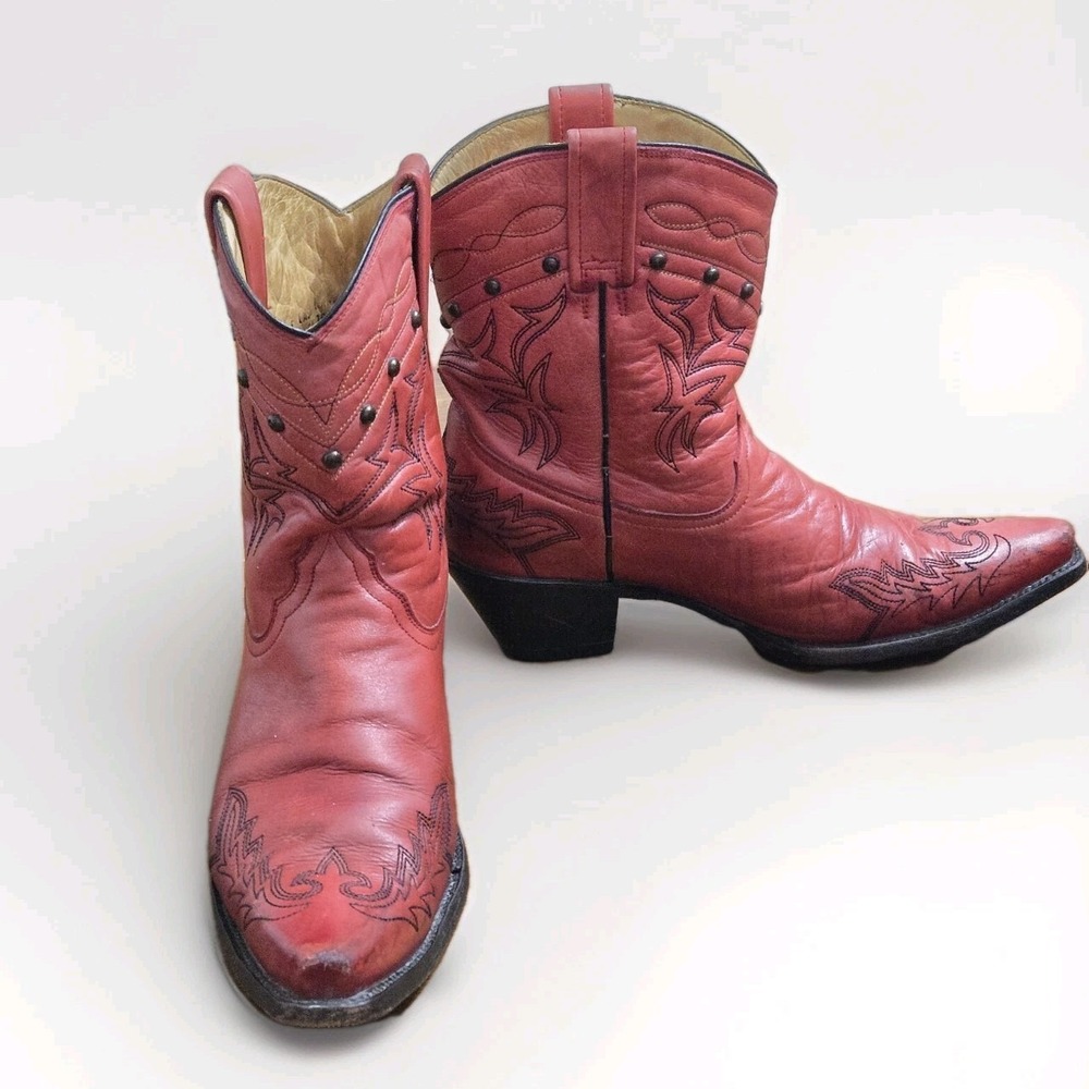 Corral Boots Western Cowgirl Boots Red Rodeo Leather Embroidery Women's Sz 9.5 M